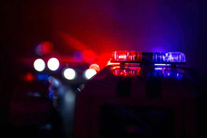 Police car lights shining in the dark