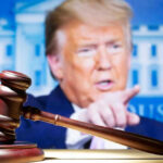 Judge Issues Order: Trump’s Plan in Jeopardy Gavel with Donald Trump speaking in the background