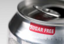 Close-up of a soda can with a sugar free label
