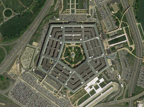 shutterstock_1581008431.jpg Aerial view of the Pentagon building surrounded by roads and parking lots