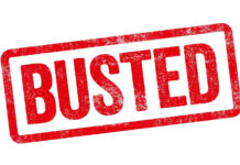 Red Busted stamp on white background