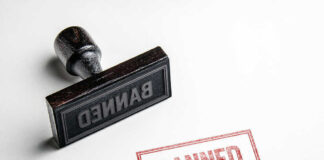 Banned rubber stamp and stamped text on paper