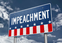 Impeachment Ultimatum Hits Trump A sign displaying the word 'IMPEACHMENT' against a cloudy sky