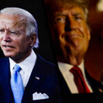 Joe Biden and Donald Trump in separate portraits.