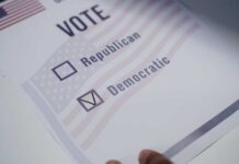 Voting ballot with options for Republican and Democratic parties