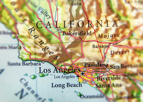 Map of California highlighting Los Angeles and surrounding areas