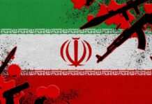 Artistic representation of the Iranian flag with military symbols