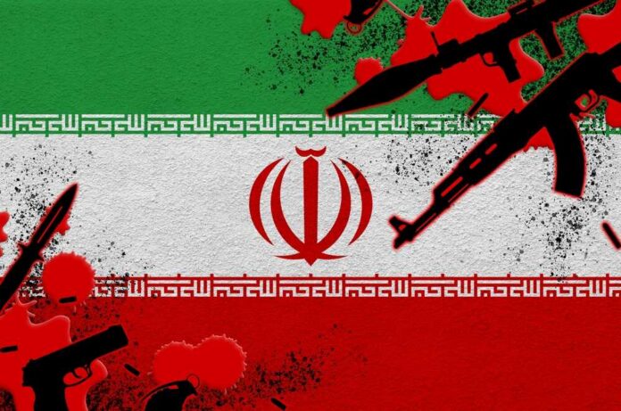 Artistic representation of the Iranian flag with military symbols