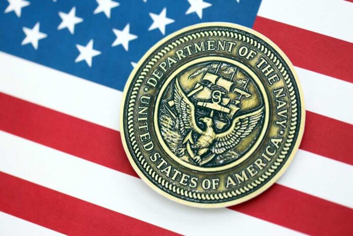 Navy medal placed on an American flag background