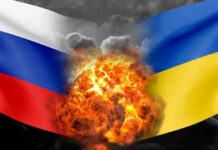 Hypersonic Missile: Ukraine’s Nightmare Unleashed Explosions between Russian and Ukrainian flags.