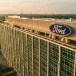 Ford headquarters building aerial view.