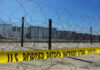Border Blitz: $70B Push Stuns Democrats Border patrol tape and barbed wire fence.