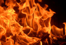 Close-up of vibrant flames with an orange glow