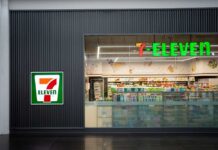 7‑Eleven GUTS 645 Stores Exterior view of a 7-Eleven convenience store with All Cafe signage