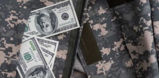 Cash placed inside a military uniform pocket