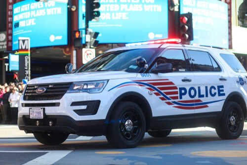 Washington,,Dc,-,February,18,,2018:,The,Chinese,New,Year Police SUV with lights on in an urban environment