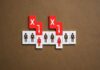 Illustration of employee evaluation with figures and arrows