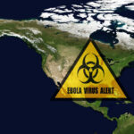 North America map with biohazard warning triangle overlay