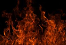 Close-up of vibrant flames against a black background