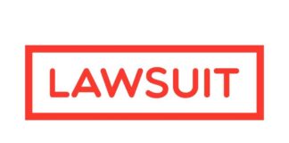 The word 'LAWSUIT' displayed in bold red letters within a rectangular border
