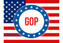 American flag with GOP in a star circle.