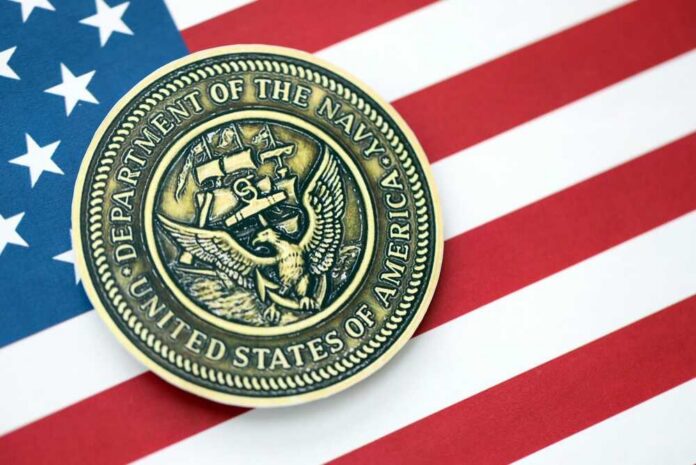 Kyiv,,Ukraine,-,October,7,,2025,Department,Of,The,Navy Navy Department seal on an American flag background