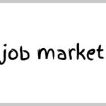 Handwritten phrase 'job market' on a white background