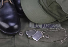 US Marines uniform with boots and dog tags