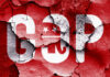 GOP logo with a cracked red background.