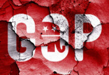Trump Ally’s Warning: GOP Dies GOP logo with a cracked red background.