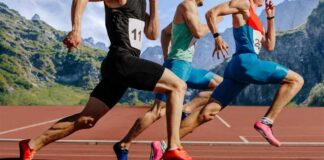 Sprinters running on an outdoor track