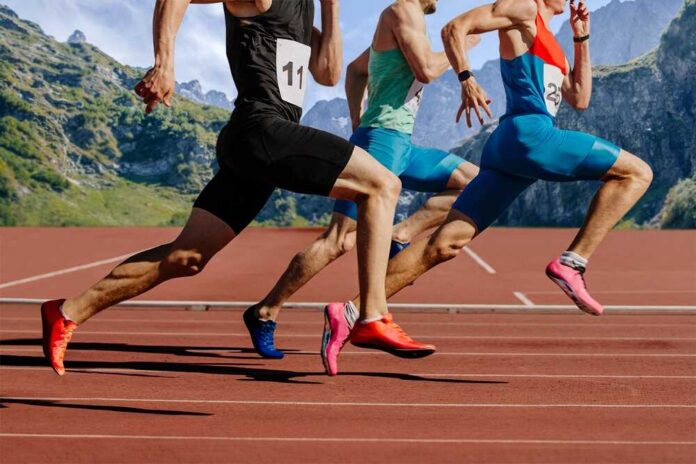Sprinters running on an outdoor track