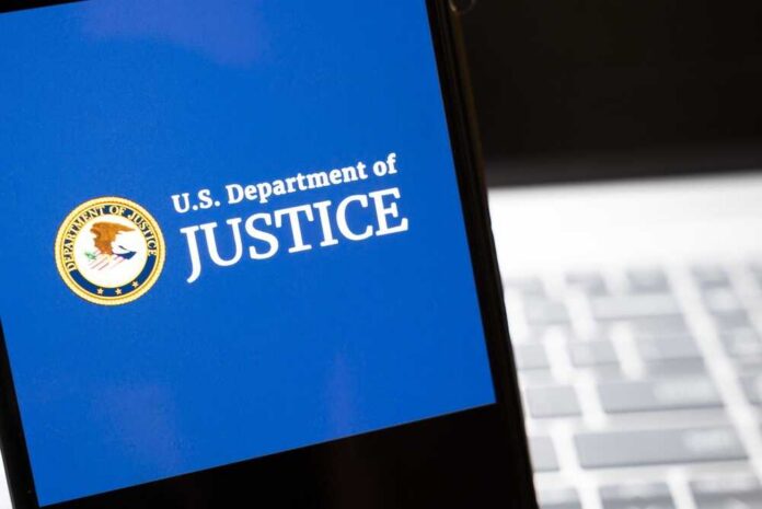 U.S. Department of Justice logo on a smartphone screen