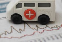 Toy ambulance on financial chart