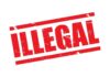Red 'ILLEGAL' rubber stamp graphic tilted on a white background