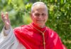 Catholic cardinal smiling and waving outdoors